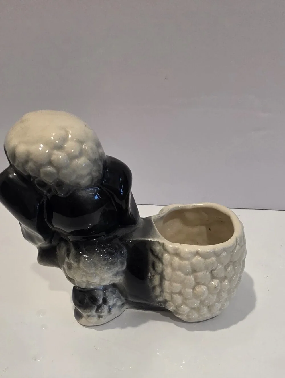 Vintage Ceramic Black and White Poodle Planter